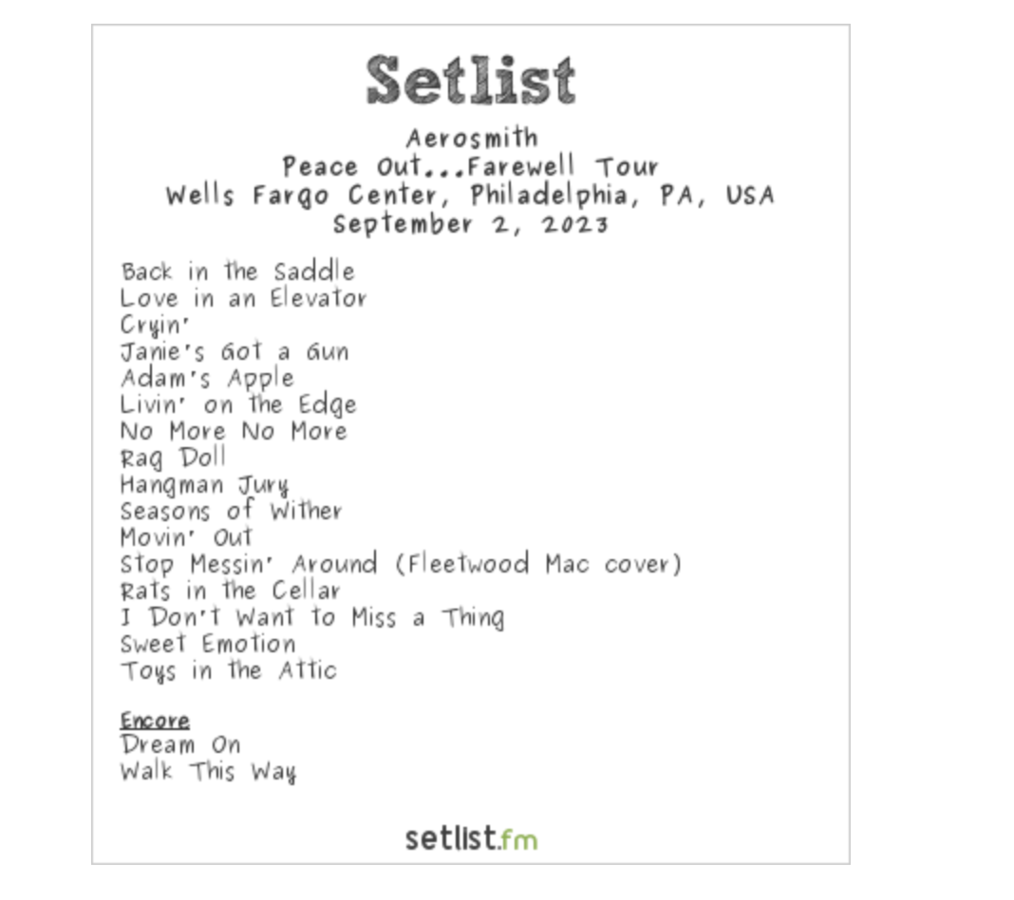 Aerosmith Kicks Off Peace Out... Farewell Tour in Philly setlist.fm